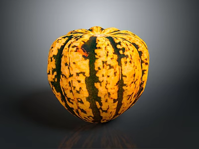 Vibrant Yellow Green Striped Speckled Pumpkin Fresh Organic Food Ingredient 3d model