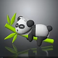 Cartoon Panda Character Lying On Green Bamboo Branch With Smiling Face