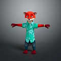 Game Movie Character Red Fox Wearing Green Floral Shirt and Blue Jeans with Arms Outstretched