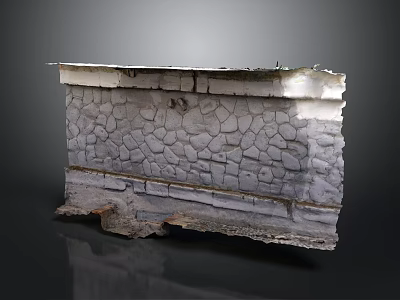 Wood And Stone Decorative Wall Structure With Textured Masonry And Wooden Base 3d model