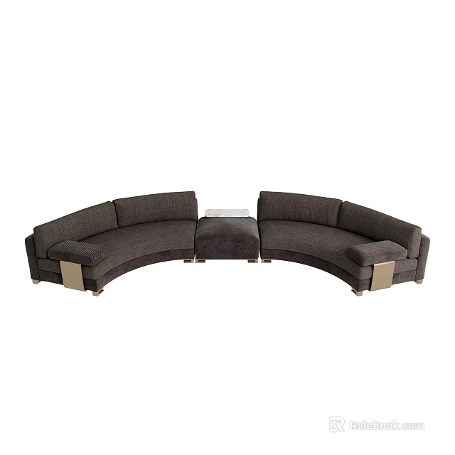 Curved Dark Gray Fabric Sectional Sofa with Ottoman and Metal Legs for Living Room 3d model 