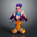 Cyberpunk Style Female Character With Purple Hair And Mechanical Arm