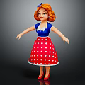 Cartoon Style 3D Female Character With Red Hair Blue Top And Red Polka Dot Skirt