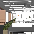 Modern Public Office Space Design With Open Layout Workstations Pendant Lights And Green Plants