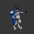 3D Game Movie Anthropomorphic Fox Character With Blue White Fur Standing Open Hands