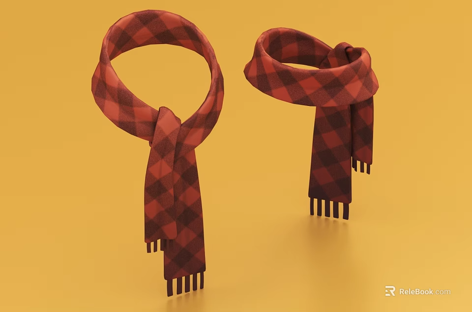 Two Red And Black Checkered Scarves With Fringes On Yellow Background 3d model 