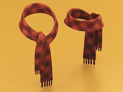 Two Red And Black Checkered Scarves With Fringes On Yellow Background 3d model