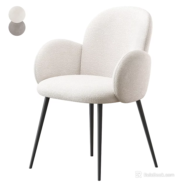 Beige Upholstered Stool with Armrests and Black Metal Legs Modern Contemporary Design 3d model 