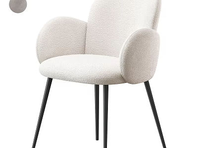 Beige Upholstered Stool with Armrests and Black Metal Legs Modern Contemporary Design 3d model