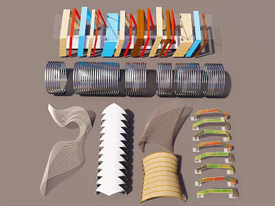 Modern Pergola Design With Colorful Stripes Curved Structures And Geometric Patterns 3d model