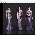 Women Wearing Sequin Dresses With Different Styles And Bow Decorations