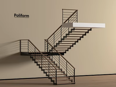 Modern Poliform Staircase With Metal Railings And Floating Steps Interior Design 3d model