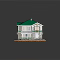 Two Story Detached Villa With Green Roof Solar Panels Multiple Windows Porch And Stone Foundation