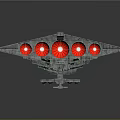 Massive Triangular Spaceship with Intricate Surface Details and Red Accents in Cosmic Exploration