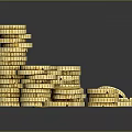Shiny Golden Coins Living Supplies Stacked in Heaps and Scattered on Dark Glossy Surface