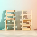 Light Wooden Stools With Slatted Design In Colorful Room Interior