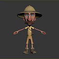Cartoon Style Game And Movie Character With Wide Brimmed Explorer Hat Mustache Yellow Outfit Backpack
