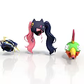 Cartoon Character Heads With Wing Decorations Cat Ear Long Hair And Bird Beak Design
