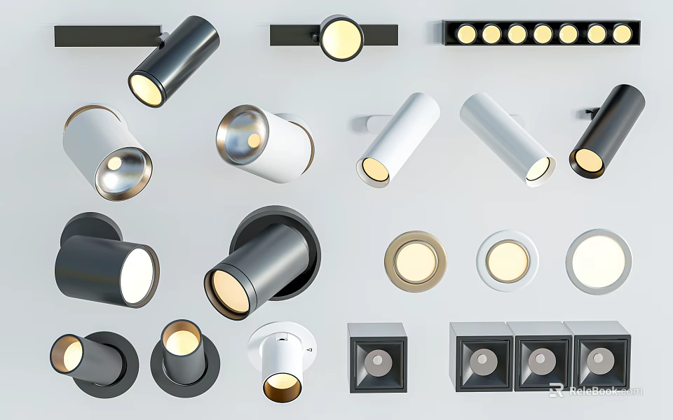 Various Modern Downlights And Spotlights In Different Colors For Ceiling Lighting 3d model