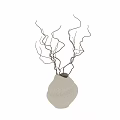 Elegant White Textured Rounded Vase With Black Curved Decorative Twigs 3d model