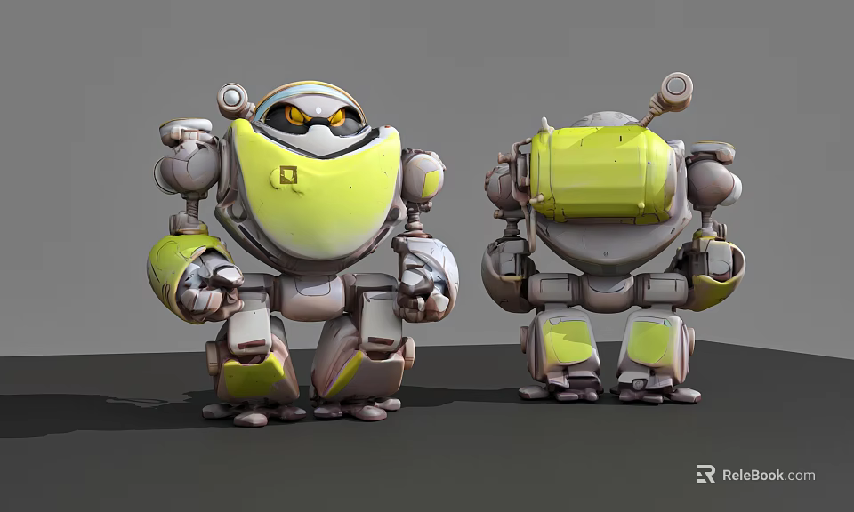 Smart Robot with Yellow and Gray Design Round Head Mechanical Arms and Camera Sensors 3d model 