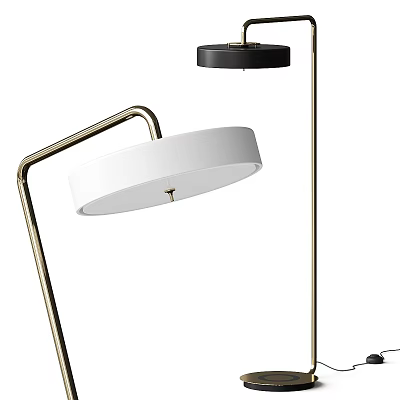 Modern Floor Lamp With Curved Metal Stand And White Circular Shade Contemporary Home Decor 3d model