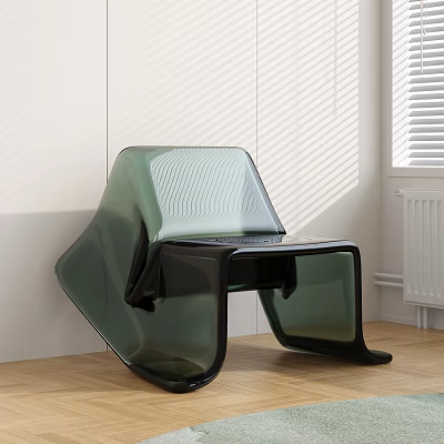 Modern Green Transparent Plastic Leisure Chair With Unique Curved Structure And Natural Light 3d model
