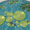 Garden Water Feature With Circular Pond Lily Pads Lotus Flowers And Reflections