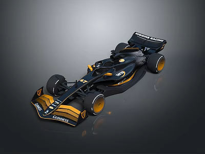 Black And Gold Formula Race Car With Aerodynamic Design Rear Wing And Yellow Wheels 3d model