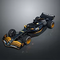 Black And Gold Formula Race Car With Aerodynamic Design Rear Wing And Yellow Wheels