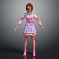 Female Character In Pink Blue Plaid Dress With Brown Hair Colorful Glasses And Pink Shoes