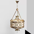 Elegant Classic Chandelier With Golden Frame White Shade Intricate Patterns And Pendant Decorations