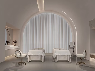 Modern SPA Room With Curved Arch White Curtains And Treatment Beds 3d model