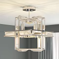 Modern Geometric Chandelier With Clear Glass Panels And Metal Frame Design