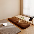 Cozy Room Interior With Colored Floor Cushions Wooden Floor White Curtains Laptop And Small Plant