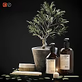 Eco Friendly Washing Daily Supplies Including Brown Bottles Olive Tree And Small Brush