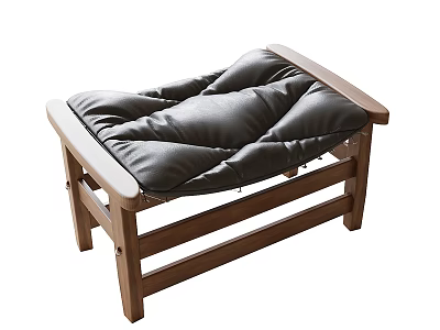 Modern Wooden Frame Stool With Black Padded Cushion For Comfortable Seating Experience 3d model