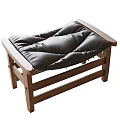 Modern Wooden Frame Stool With Black Padded Cushion For Comfortable Seating Experience