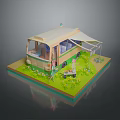 Delicious Outdoor Picnic Food Setup Near Camper Van With Green Grass And Flowers