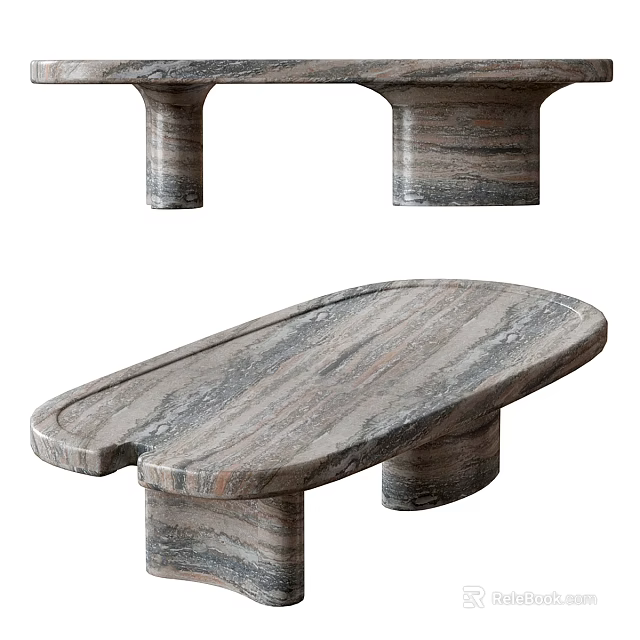 Modern Marble Coffee Table With Oval Shape And Cylindrical Column Legs 3d model 