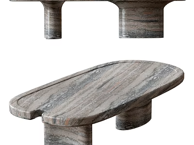 Modern Marble Coffee Table With Oval Shape And Cylindrical Column Legs 3d model