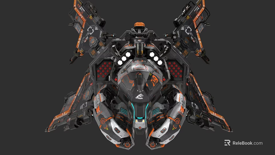 Futuristic Fighter Jet with Black Orange Silver Mechanical Armor and Detailed Cockpit 3d model 