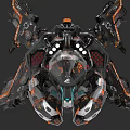 Futuristic Fighter Jet with Black Orange Silver Mechanical Armor and Detailed Cockpit