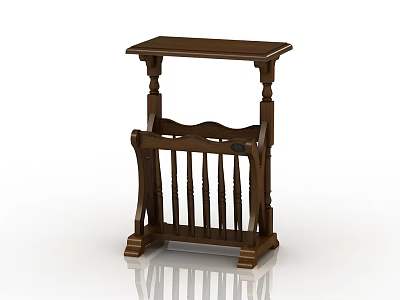 Classic Wooden Brown Magazine Rack With Decorative Wavy Structure For Home Office 3d model