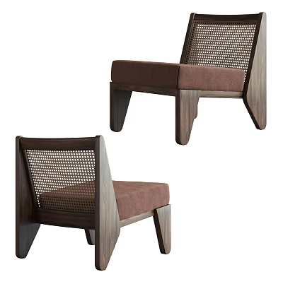 Modern Single Sofa With Wooden Frame Rattan Backrest And Brown Cushion Details 3d model