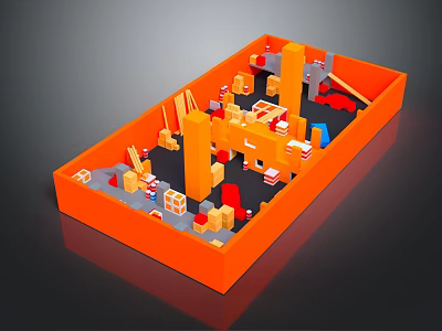Orange Box Containing Miniature City Model With 3D Architectural Elements And Urban Landscape 3d model