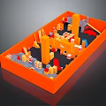 Orange Box Containing Miniature City Model With 3D Architectural Elements And Urban Landscape 3d model