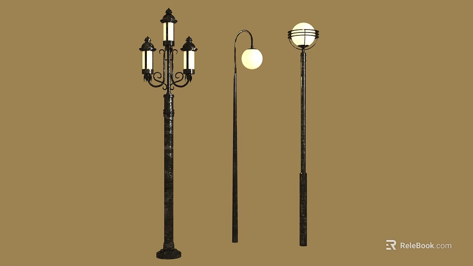 Modern And Vintage Outdoor Furniture Street Lamps With Three Distinct Designs 3d model 