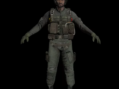 Military Character in Tactical Combat Gear and Full Uniform Equipment 3d model