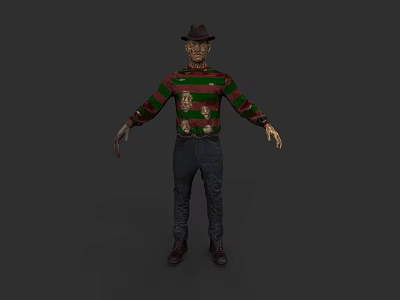 Game Movie Character Wearing Brown Hat Green Red Striped Sweater Scarred Face Bladed Glove Pants 3d model